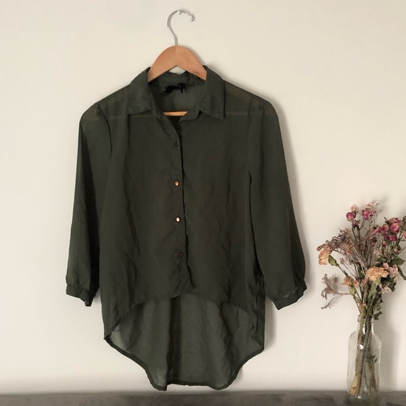 Tops - Olive Green Asymmetrical Blouse